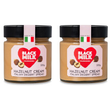 Black Milk Hazelnut Cream Spread 2x230g - Made In Italy - Bake or Spread - Gluten Free - Two Jars
