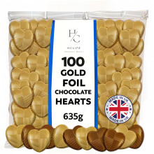 100 Milk Chocolate Hearts - Gold foil Mothers Day Chocolates - Creamy Wedding Party Table Favours - Ideal for Parties, Birthdays, Anniversaries,