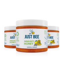 Just Bee Lemon and Ginger Immunity Honey Multipack, natural raw honey with vitamins, including Vitamin D, C, B6, B12, Echinacea (3 x 260g jar pack)