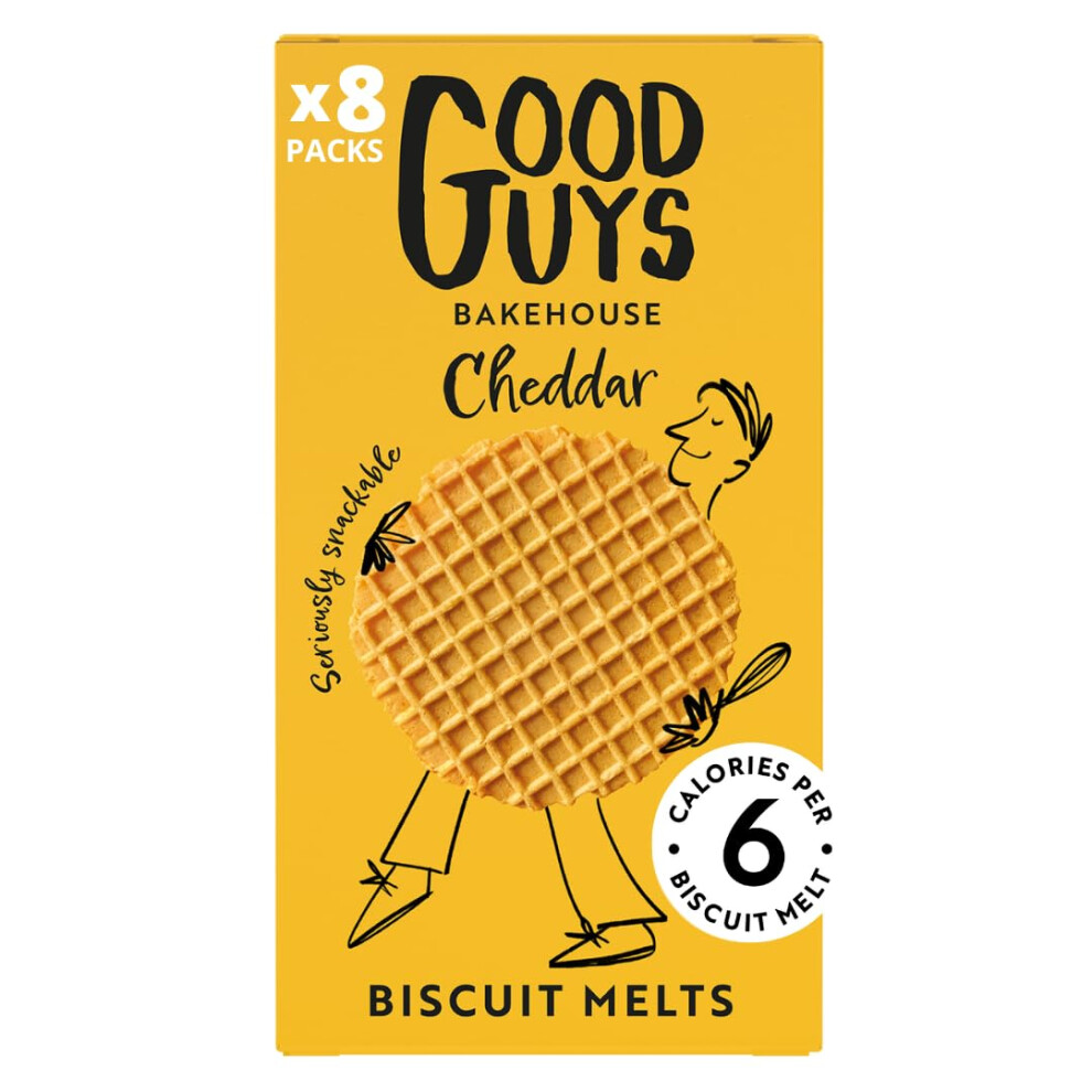 Good Guys Bakehouse Good Guys Cheddar 8Xpacks. Real Cheese, 40% Less Fat. Tasty, Melty, Low Calorie Snacks Biscuits. Healthy Cheddars Crackers. 8X50g Packs - 39 Biscuits