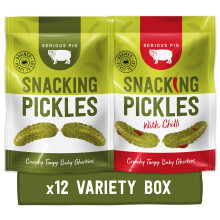 Serious Pig Snacking Pickles Selection Box, Crunchy Baby Gherkins Chilli and Original Flavours, Healthy Snacks (12x 40g)