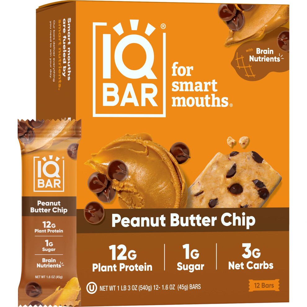 Iqbar Peanut Butter Chip Keto Protein Bars, 12-Count, Gluten Free, Low Carb, Vegan Snacks