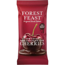 FOREST FEAST 60% Cocoa Dark Chocolate Sour Cherries Pack 12 x 40g - Sweet Dried Cherries Chocolate Covered Fruit Snack with 60% Belgian Dark