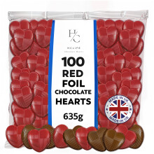 100 Milk Chocolate Hearts - Red foil Mothers Day Chocolates - Creamy Wedding Party Table Favours - Ideal for Parties, Birthdays, Anniversaries,