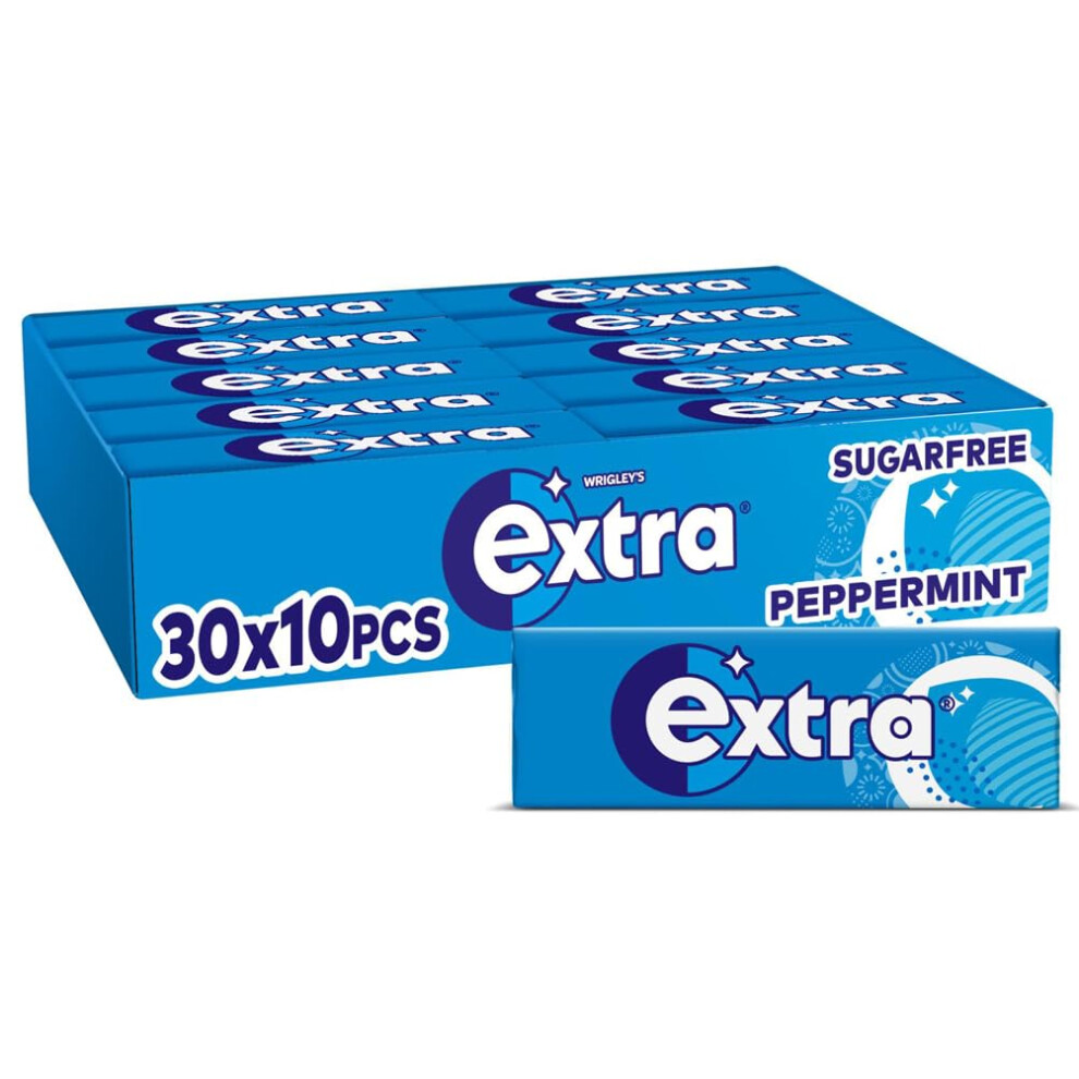 Extra Wrigley's Chewing Gum, Peppermint Flavour, 30 Packs Of 10 Pieces, Sugar Free Chewing Gum Bulk Pack With Xylitol (300 Pieces)