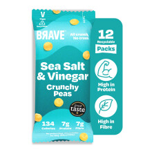 BRAVE Roasted Peas: Salt & Vinegar - Healthy Snack, High Protein, Low Calorie (12 x 35g Packs)