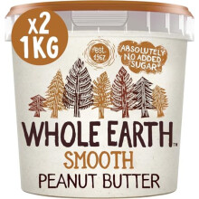 Whole Earth SMOOTH Peanut Butter , All Natural Ingredients, No Added Sugar, Gluten Free, Vegetarian & Vegan Friendly 2 x 1kg Tub