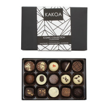 Kakoa Iconic Vegan Chocolate Selection Box - 15 Chocs | Brownie, Coffee, Caramel, Liqueur | Plant Based Luxury Chocolates For Special Occasions |