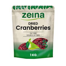 Zeina Dried Cranberries for Snacking or Baking with Resealable Zip (1Kg) - Fat-Free Dry Fruit with a Source of Fibre - Sweetened Juicy Dried