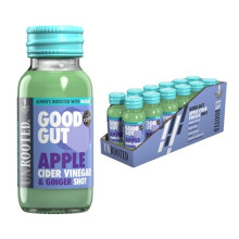 Unrooted Apple Cider Vinegar Shots Multipack ? Good Gut Booster & Natural Prebiotics - 12 x 60ml Bottles - Apple Cider Vinegar, Ginger, Spirulina,