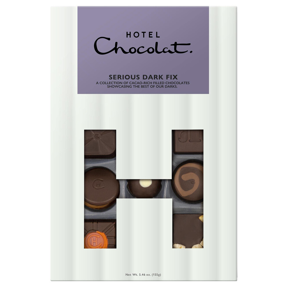 Hotel Chocolat Serious Dark Fix H-Box 155g - 14-Piece Dark Chocolate Box - Suitable for Vegetarians - Chocolate Gift for Birthday, Thank You,