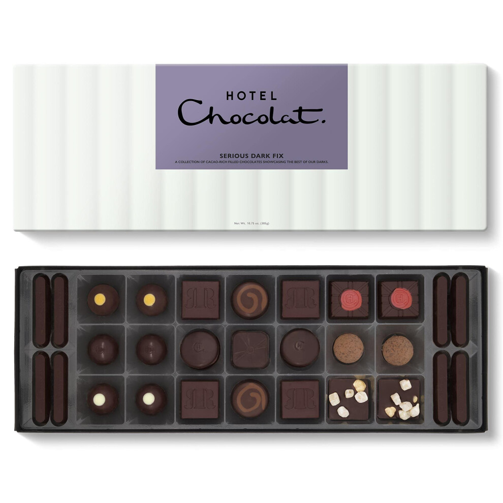 Hotel Chocolat Serious Dark Fix Sleekster - 29 High-Cacao Dark Chocolates, 305g - Suitable for Vegetarians - Chocolate Gifts For Birthday, Thank You,
