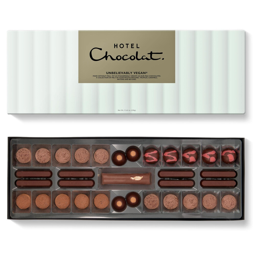 Hotel Chocolat Unbelievably Vegan Sleekster - 33 Cacao-Rich Chocolates, 330G - Suitable For Vegetarians & Vegans - Gifts For Birthday, Thank You,