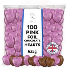 100 Milk Chocolate Hearts - Pink foil Mothers Day Chocolates - Creamy Wedding Party Table Favours - Ideal for Parties, Birthdays, Anniversaries,