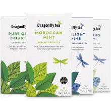Dragonfly Tea Green Collection, 4x20 (80 Teabags) Organic Herbal Tea Selection Box, Gift Set, incl. 4 Distinct Flavours, For Women & Men