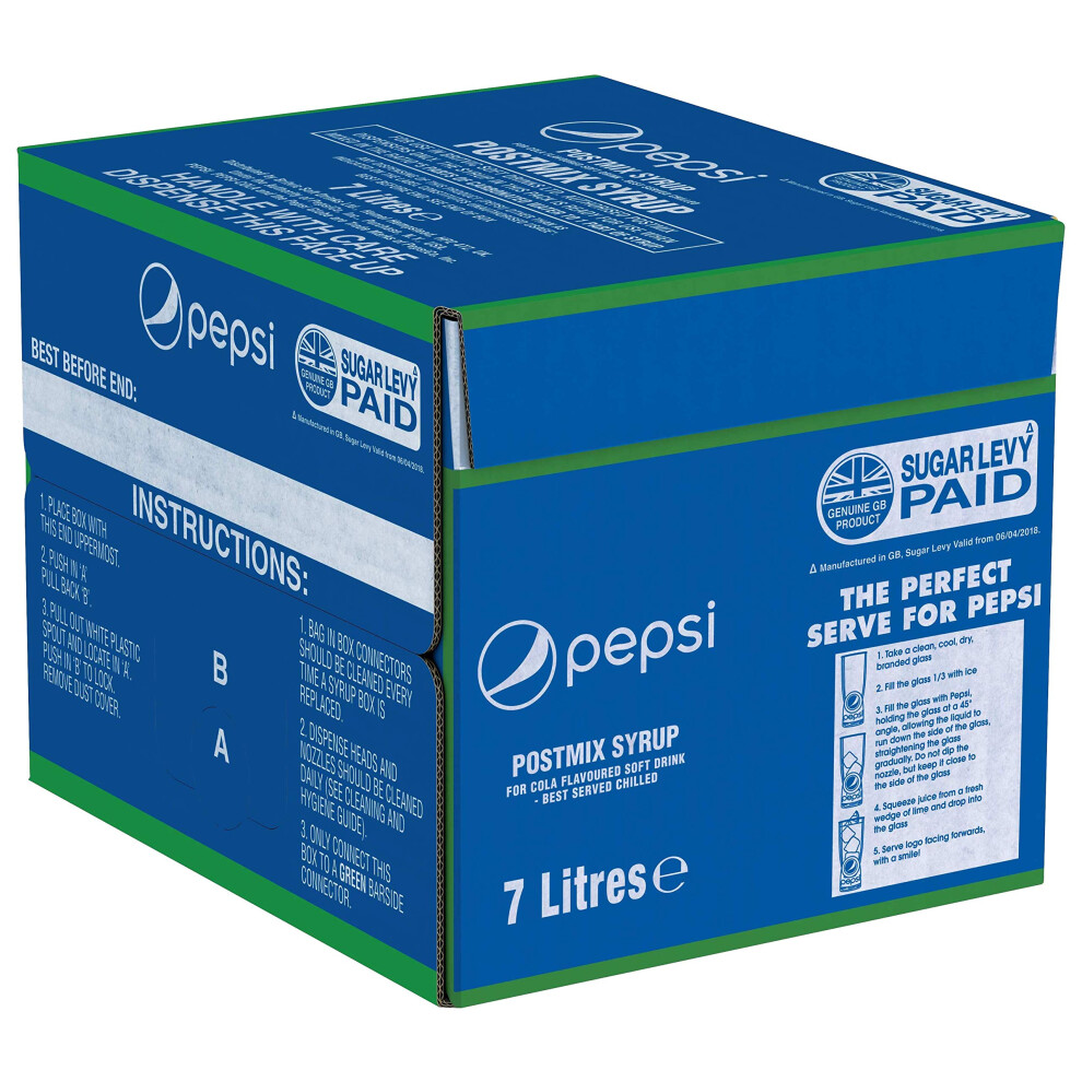 Pepsi Regular Post Mix Bib Syrup For Dispensers - Makes 42 Litres Finished Product - 7 Litres (Packaging May Vary)