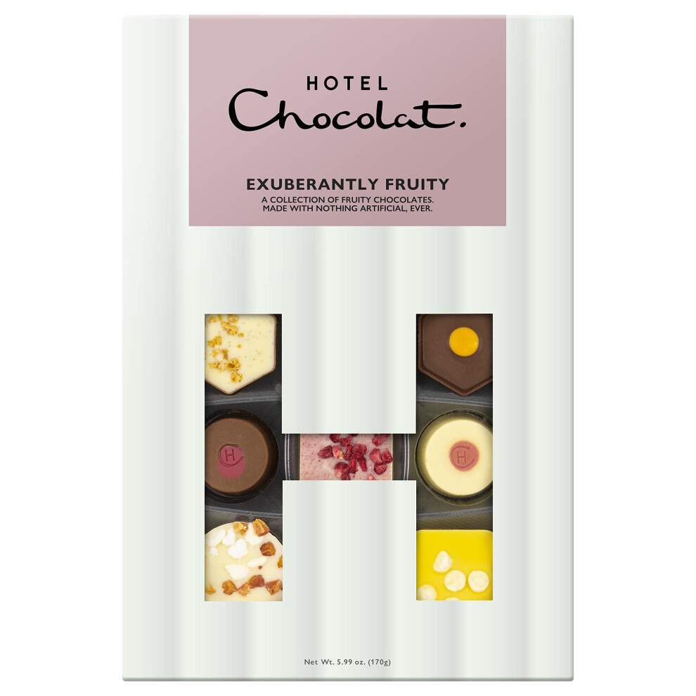 Hotel Chocolat Exuberantly Fruity H-Box 170G - 18-Piece Fruity , Milk Chocolate Box - Suitable For Vegetarians - Gift For Birthday, Thank Dark/White