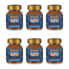 6X Beanies Nutty Hazelnut Flavoured Instant Coffee Jars: 50g per jar