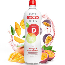 Get More Vits Flavoured Water - Mango & Passionfruit Still Water with 10ug Vitamin D & Calcium - Low Calorie, Sugar Free, & Vegetarian Spring Water