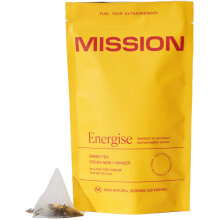 MISSION - Energise Tea - Green Tea with Cocoa & Ginger - Improve Cognitive Function - 30 Pyramid Tea Bags