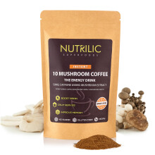 NUTRILIC 10 Mushroom Coffee (40 Servings)- Instant Arabica with Micro Ground Coffee blend with Lions Mane, Chaga, Cordyceps, Reishi, Maitake,