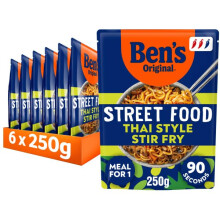 Ben's Original Street Food Thai Stir Fry ready in 90 seconds Noodles Ready Meal serves 1 multipack 6x 250g