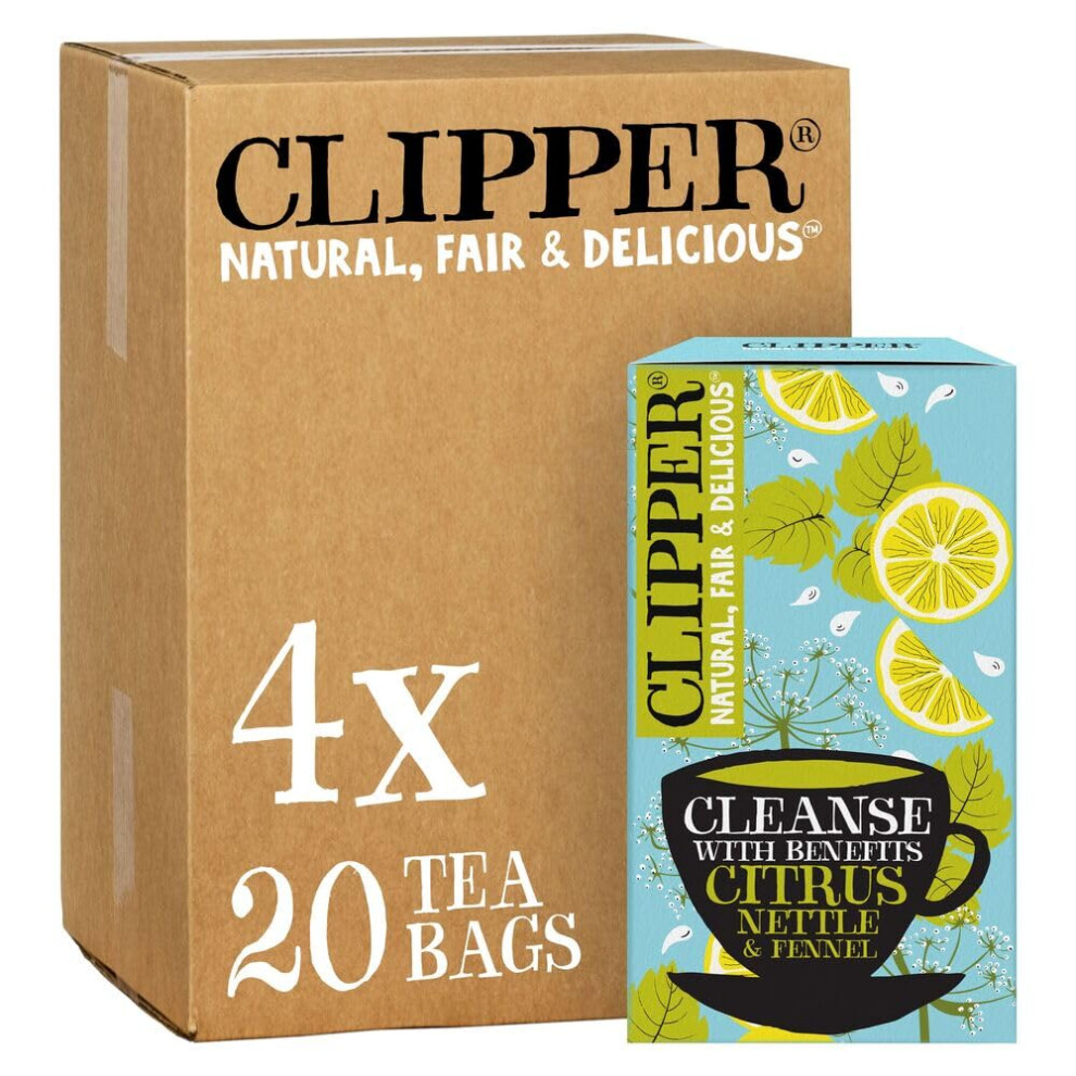 Clipper Organic Citrus, Nettle & Fennel Tea | 80 Cleanse With Benefits Infusion Teabags (4X Boxes Of 20) | Bulk Buy, Home & Catering | Caffeine-Free Light