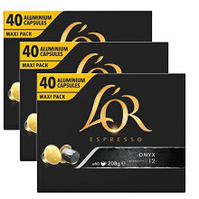 L'Or Espresso Coffee Onyx Intensity 12 - Nespresso* Compatible Aluminium Coffee Capsules - 3 Packs of 40 Capsules (120 Drinks)