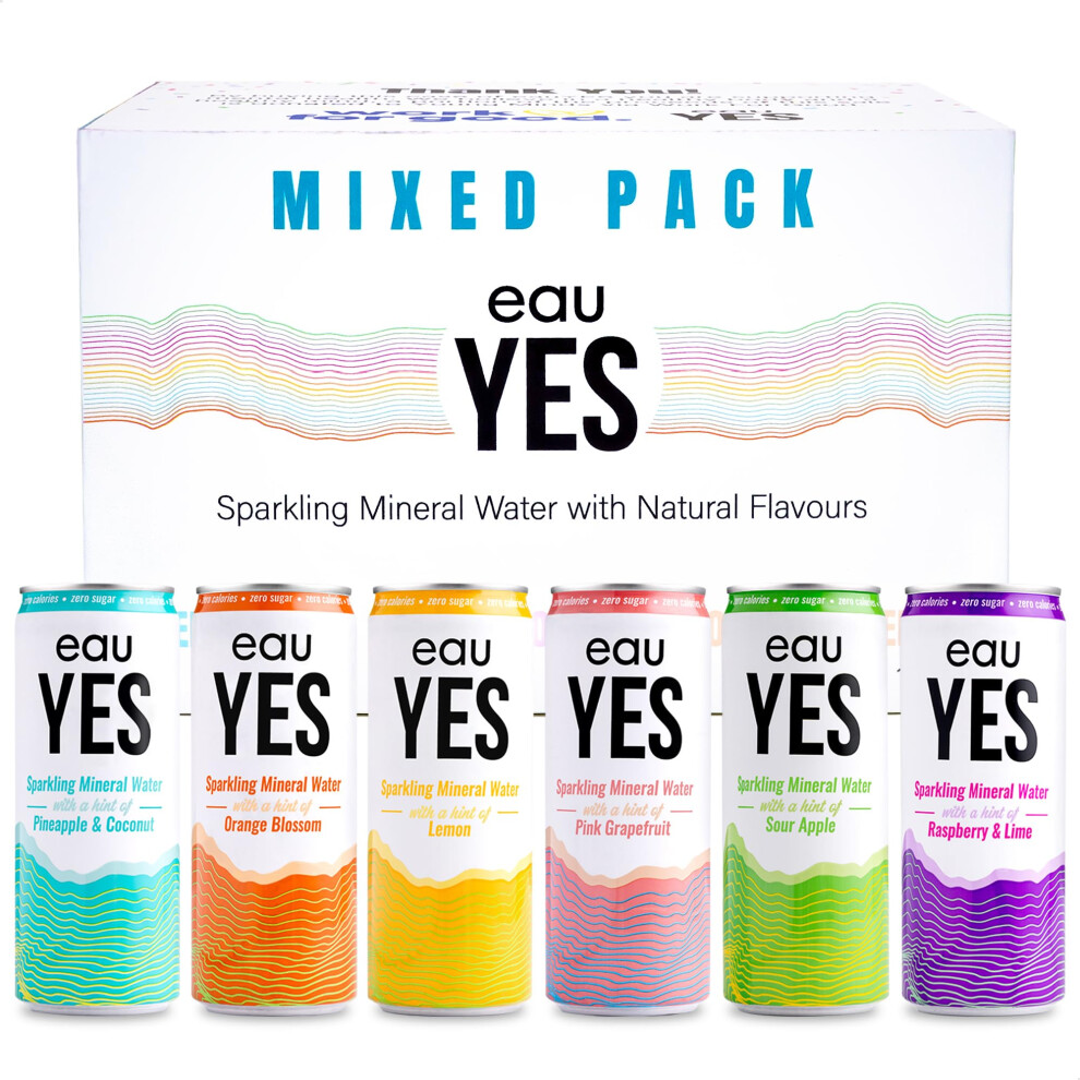 Eauyes - Sparkling Mineral Water Mixed Pack (12 X 330Ml), 6 All Natural Flavours, Zero Sugar, Zero Calories, Zero Sweeteners, Vegan & Keto Friendly,