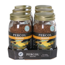Percol - Smooth Colombian Instant Coffee (6x100g), 100% Hand-Picked Colombian Arabica, Freeze Dried, Light & Fruity Citrus Notes, Strength 3,