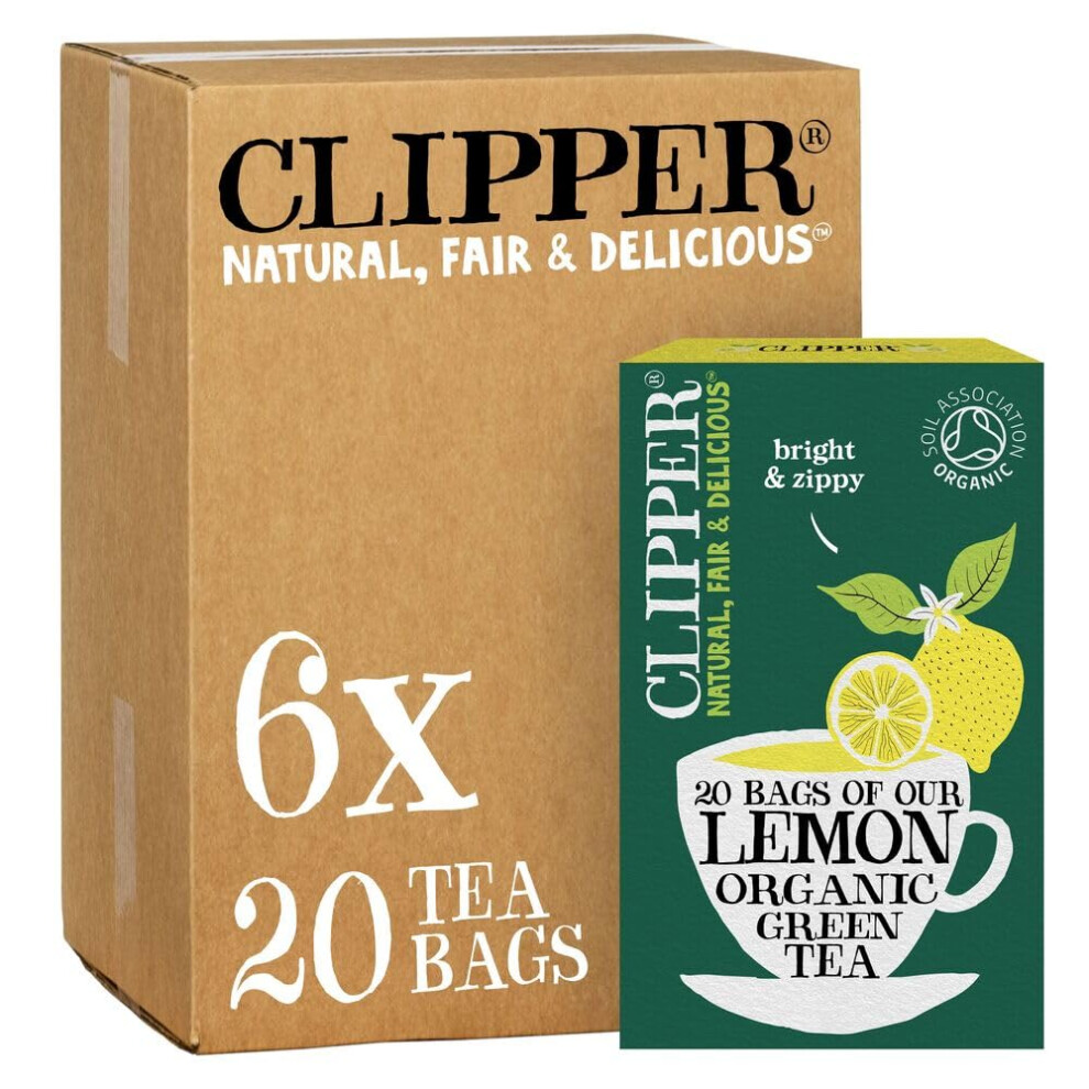 Clipper Organic Lemon Tea Bags | 120 Teabags (6X Boxes Of 20) | Bulk Buy For Office, Home & Catering | Pure, Fair Trade Tea With Lemon | Green
