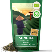NaturaleBio Organic Japanese Sencha Green Tea - Upper Grade - 200g Loose Leaf. 100% Bio, Natural and Pure. First harvest Leaves cultivated in Japan.