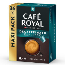 Caf? Royal, Espresso Decaffeinato, 36 Nespresso (R) compatible capsules, 80 percent recycled Aluminium, Rainforest Alliance certified, decaffeinated