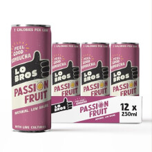 Lo Bros Kombucha - Passionfruit - Sparkling Refreshing Drink with Natural Ingredients and Live Cultures, Supports Gut Health, Low Sugar, Vegan, Gluten