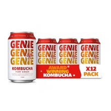 GENIE LIVING DRINKS - Fiery Ginger Kombucha - Delicious Adult Soft Drinks, Fermented 10 Days for Gut Health, 100% Vegan, No Sweeteners, No Nasties,