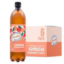 Nexba Naturally Sugar Free Strawberry & Peach Kombucha, 1 Litre (Pack of 6)