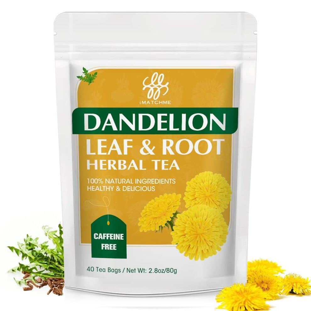 Imatchme Organic Dandelion Tea, Dandelion Leaf & Root Tea, Herbal Tea, Digestion And Immune Support, Caffeine Free, 40 Bags/80G