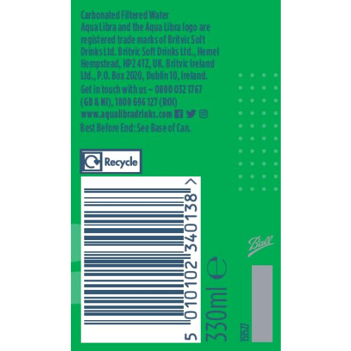 Aqua Libra Sparkling Water, 330 ml Pack of 24 1