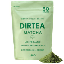 DIRTEA 100% Organic Matcha Tea with Lion?s Mane & Tremella | Ceremonial Grade from Japan | 2,500mg Mushrooms per Serving | Vegan & Non GMO | 180g - 30