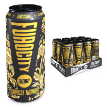 Furocity Sugar Free Energy Drink, Tropical Thunder, 157mg Caffeine, Low Calorie, Zero Sugar, High in Vitamins C, B6, B12, Taurine, Vegan, 12 x 500ml