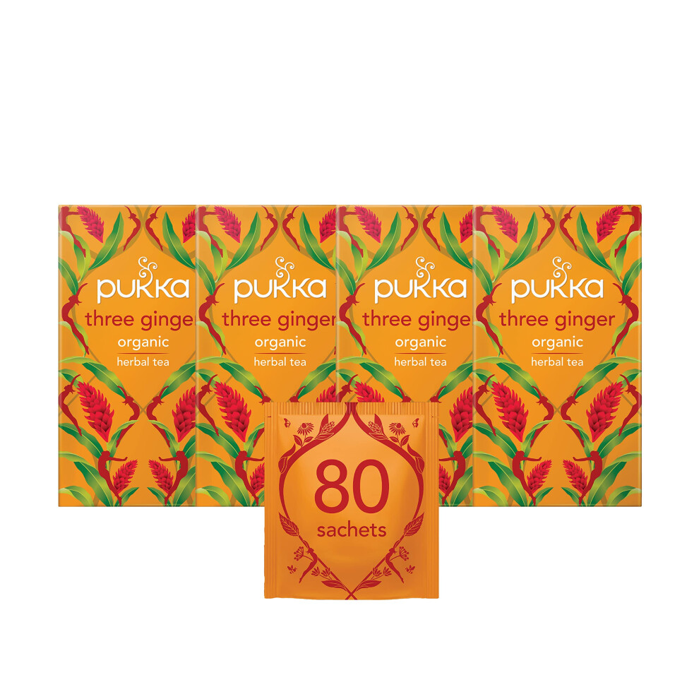 Pukka Herbs | Three Ginger Organic Herbal Tea Box | Digestion-Aiding Infusion With Ginger, Turmeric, And Galangal | Ideal After Meals | Caffeine Free
