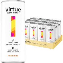 Virtue Yerba Mate - Natural Energy Drink - Sugar Free, Zero Calories, Vegan, Keto Friendly, Gluten Free - 12 x 250ml (Tropical)
