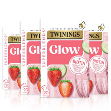 Twinings Superblends Glow Tea - Strawberry & Cucumber Green Tea with Aloe Vera & Biotin for Skincare & Hair Care, 80 x Biodegradable Tea Bags