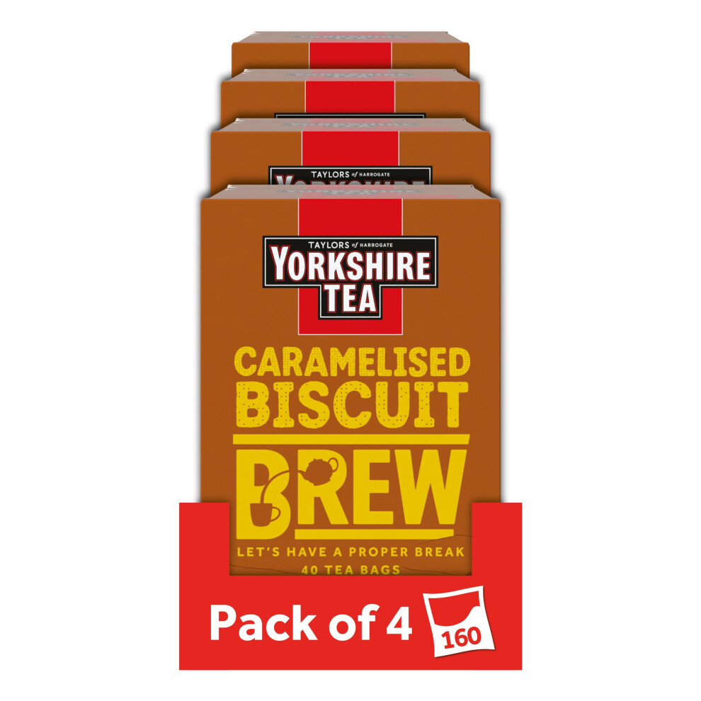 Yorkshire Tea Caramelised Biscuit Brew Flavoured Tea Bags, 4 Boxes Of 40 Tea Bags (Total 160 Bags)