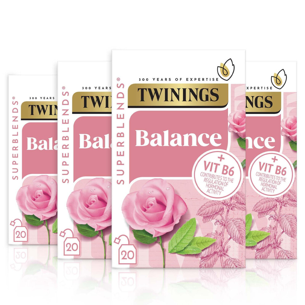 Twinings Superblends Balance Tea - Lemon Balm. Lemon Verbena, Rose Petals & Spearmint With Vitamin B6 - Hormone Balance For Women, 80 Biodegradable