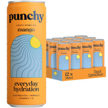 Punchy Drinks - Mango - Everyday Hydration, Lightly Sparkling, Essential Electrolytes, Minerals, Vitamins, Real Fruit, Supports Immunity, Caffeine