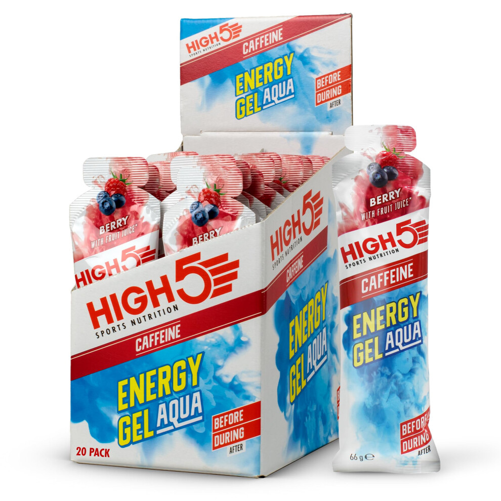 High5 Caffeine Energy Gels Aqua - Quick Release Sports Gels To Power Muscles For Peak Performance - Natural Fruit Juice - On The Go Energy Boost For