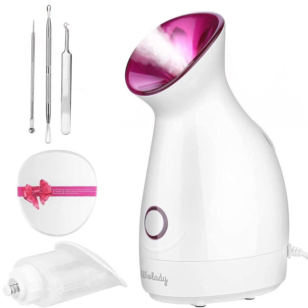 Wolady Light Facial Steamer, Nano Ionic Face Steamer For Pores With Uv Hot Mist Moisturizing Sprayer Home Sauna Spa Bonus Blackhead Extractor Kit