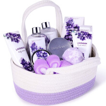 BODY & EARTH Spa Gift Set for Women - Gift Basket 11 Pcs Lavender Bath Set for Women with Shower Gel, Bubble Bath, Body Lotion, Gifts for