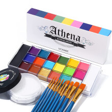 UCANBE Athena Face Body Paint Oil Palette + Translucent Setting Powder + 10PCS Brushes Set, Professional Non Toxic Face Painting Pallet Kit for
